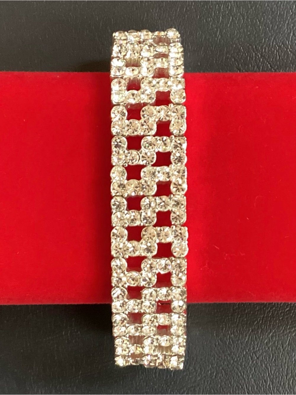 Crystal S Rhinestone Wide Stretch Bracelet